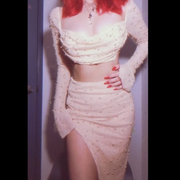 Oh Polly Dresses & Skirts - Oh Polly Embellished Cowl Neck Cropped Top in Sand Womens Two Piece Size